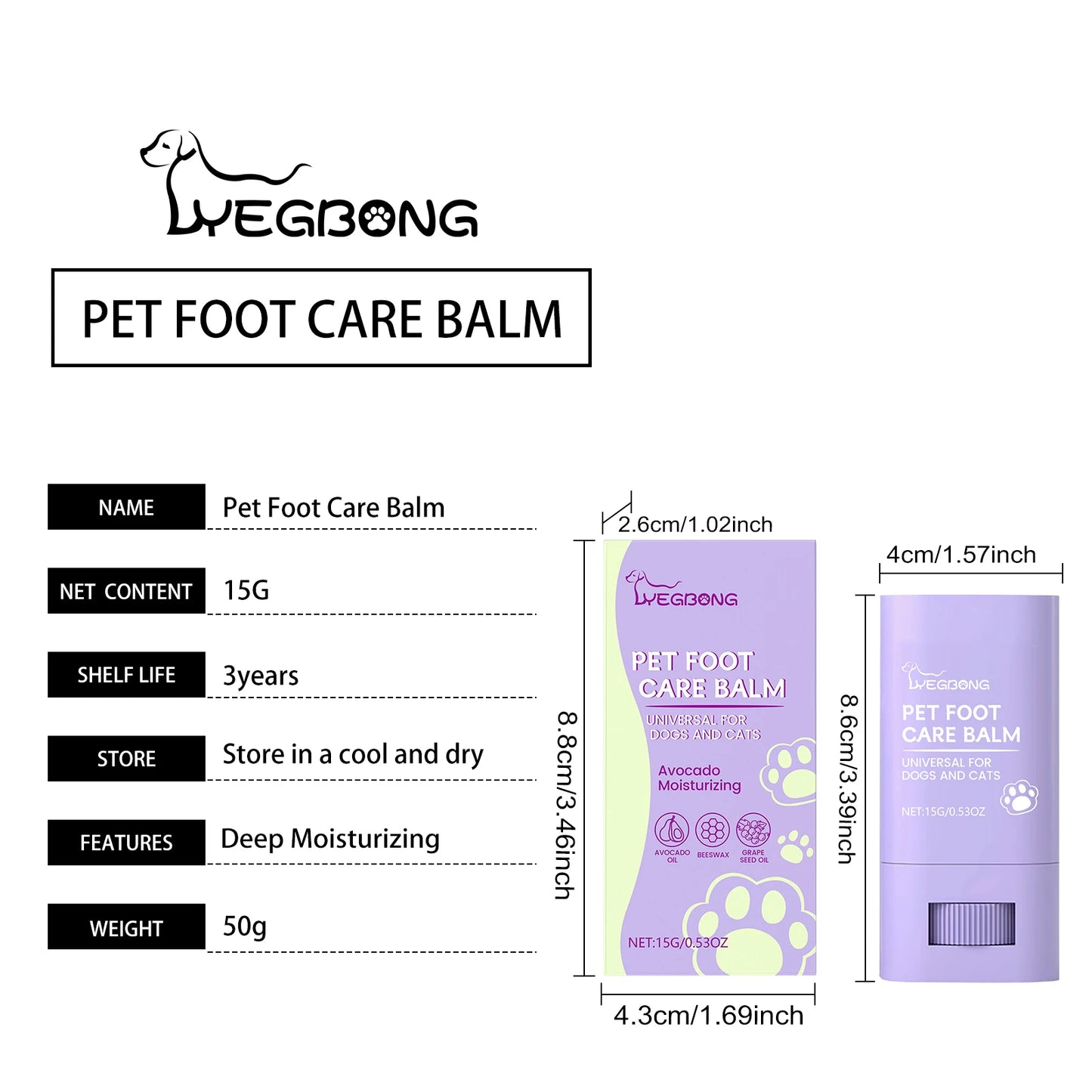 YEGBONG Pet Paw Cold Weather Moisturizer Balm Avocado Nourish