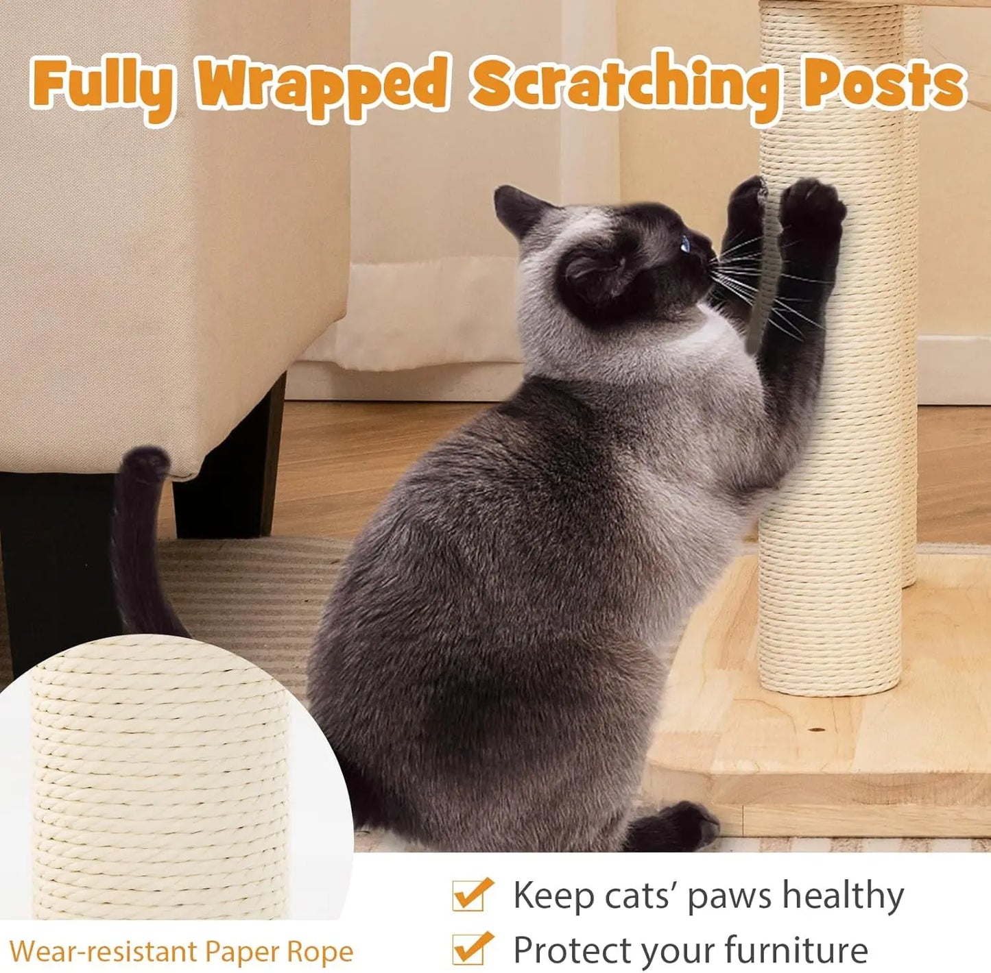Solid Wood Cat Tree 4 In 1 Building Block Large Cat Tower With Space Capsule Nest And Sisal Scratching Posts