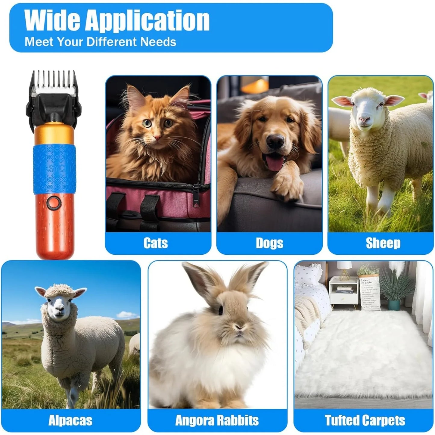 Bymaocar 200W Electric Pet Clippers Kit Low Noise Grooming Trimmer For Dogs Cats