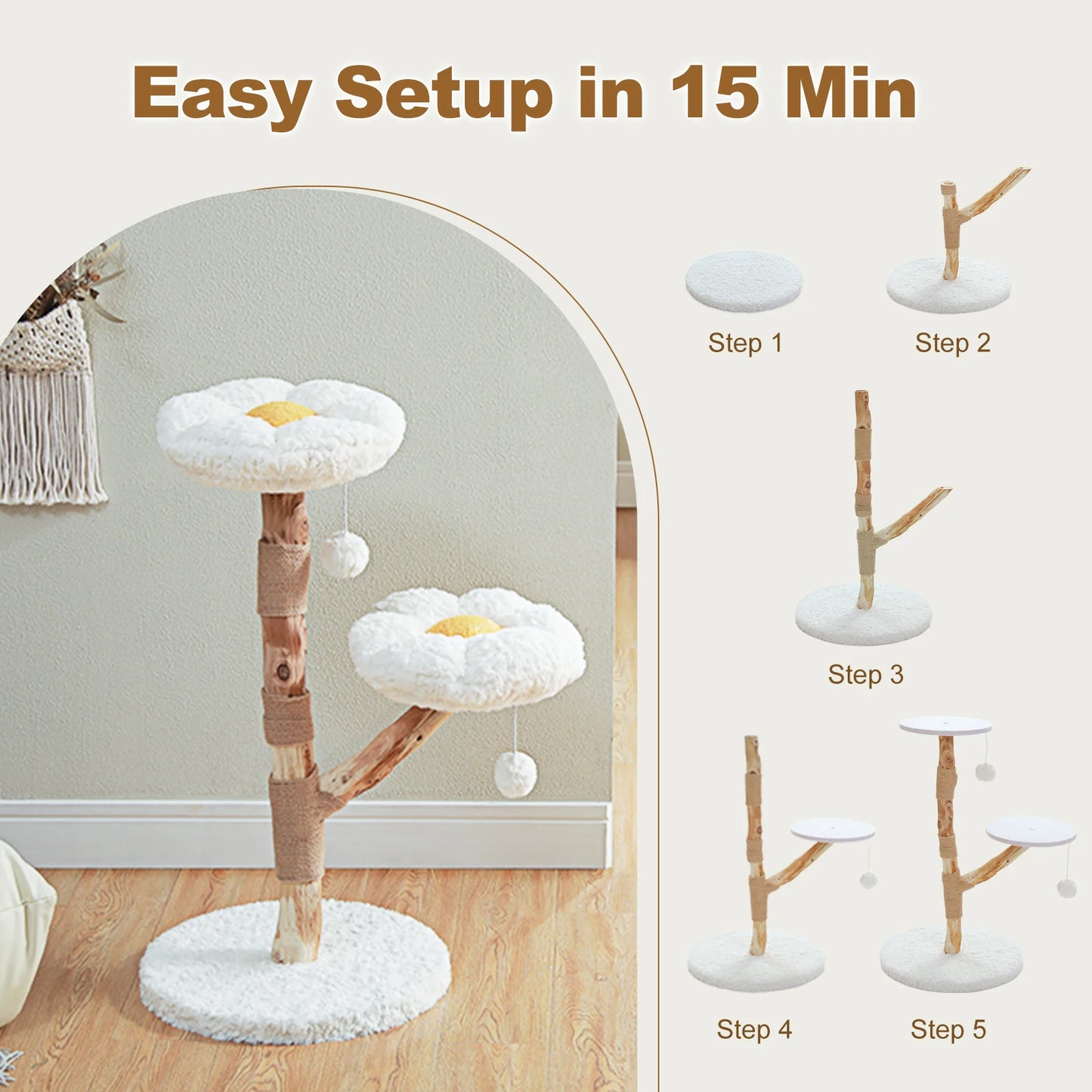 PAWZ Road Flower Cat Tree Indoor Cat Tower PremiumHighQualitySolidWoodConstruction
