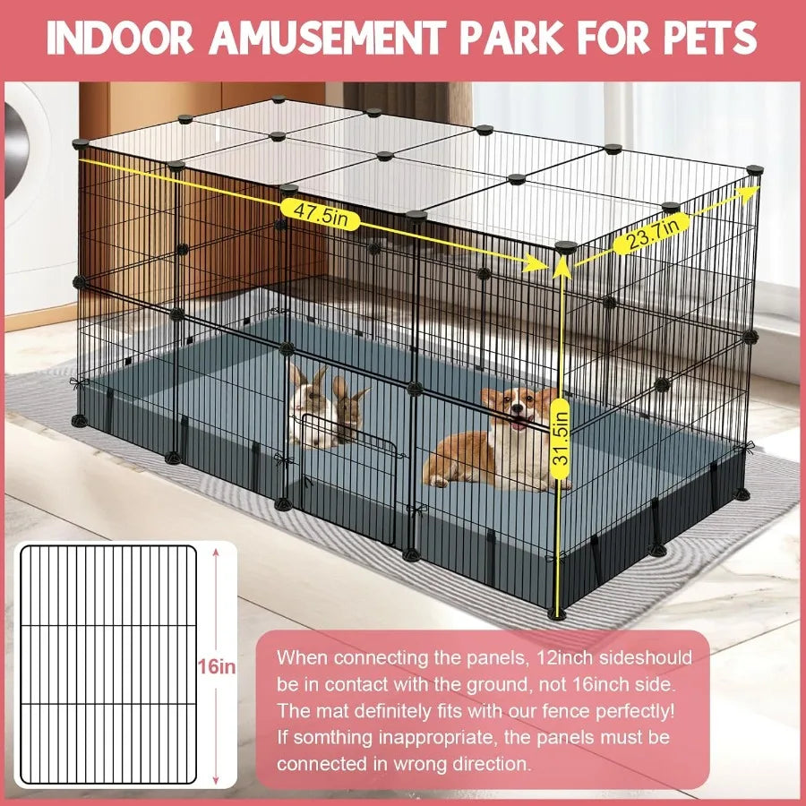 32 Panels Small Animal Playpen With Waterproof Mat Cage For Guinea Pigs And Rabbits