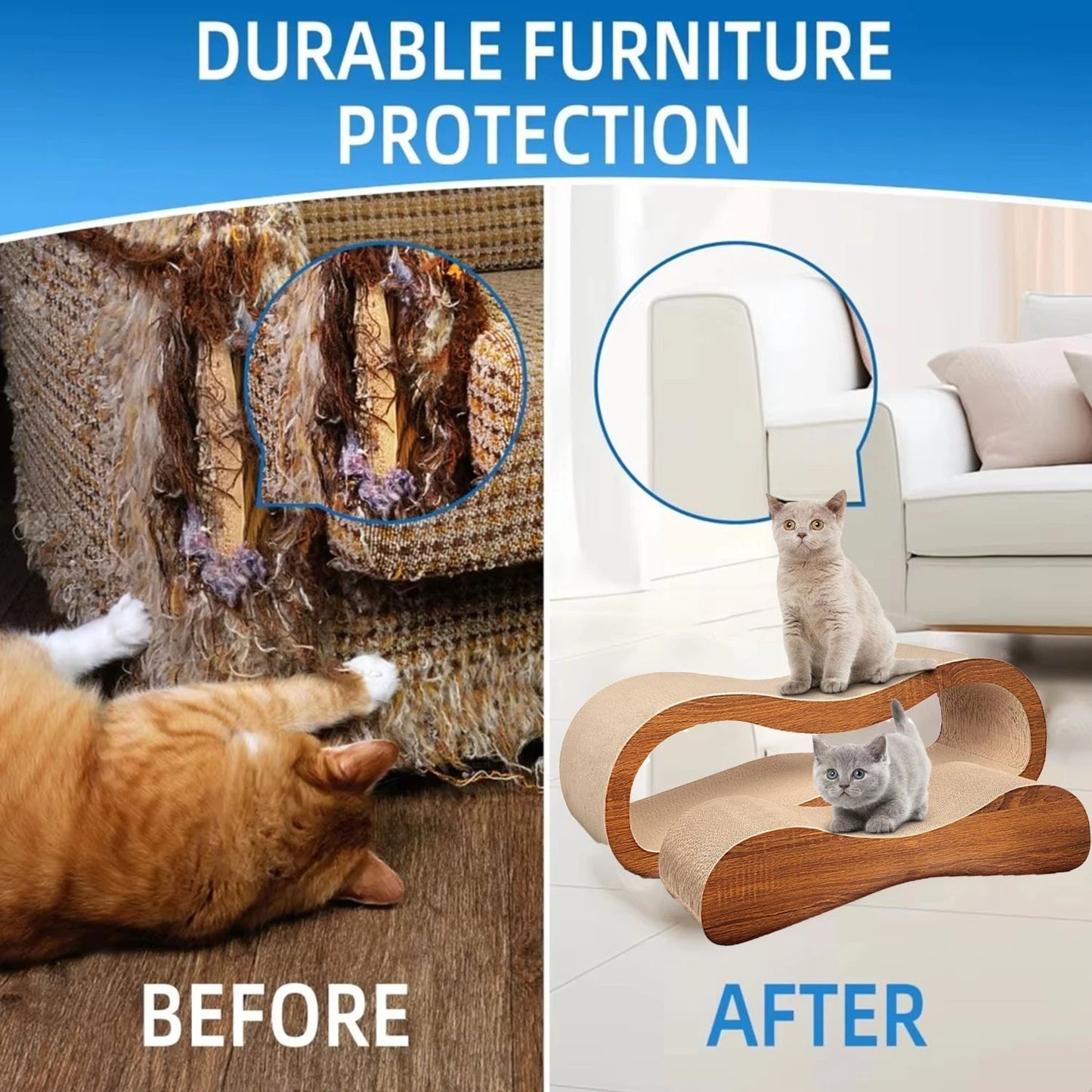 2 In 1 Cat Scratcher LoungeBed Integrated ScratchingPost Prolonged FurnitureProtection