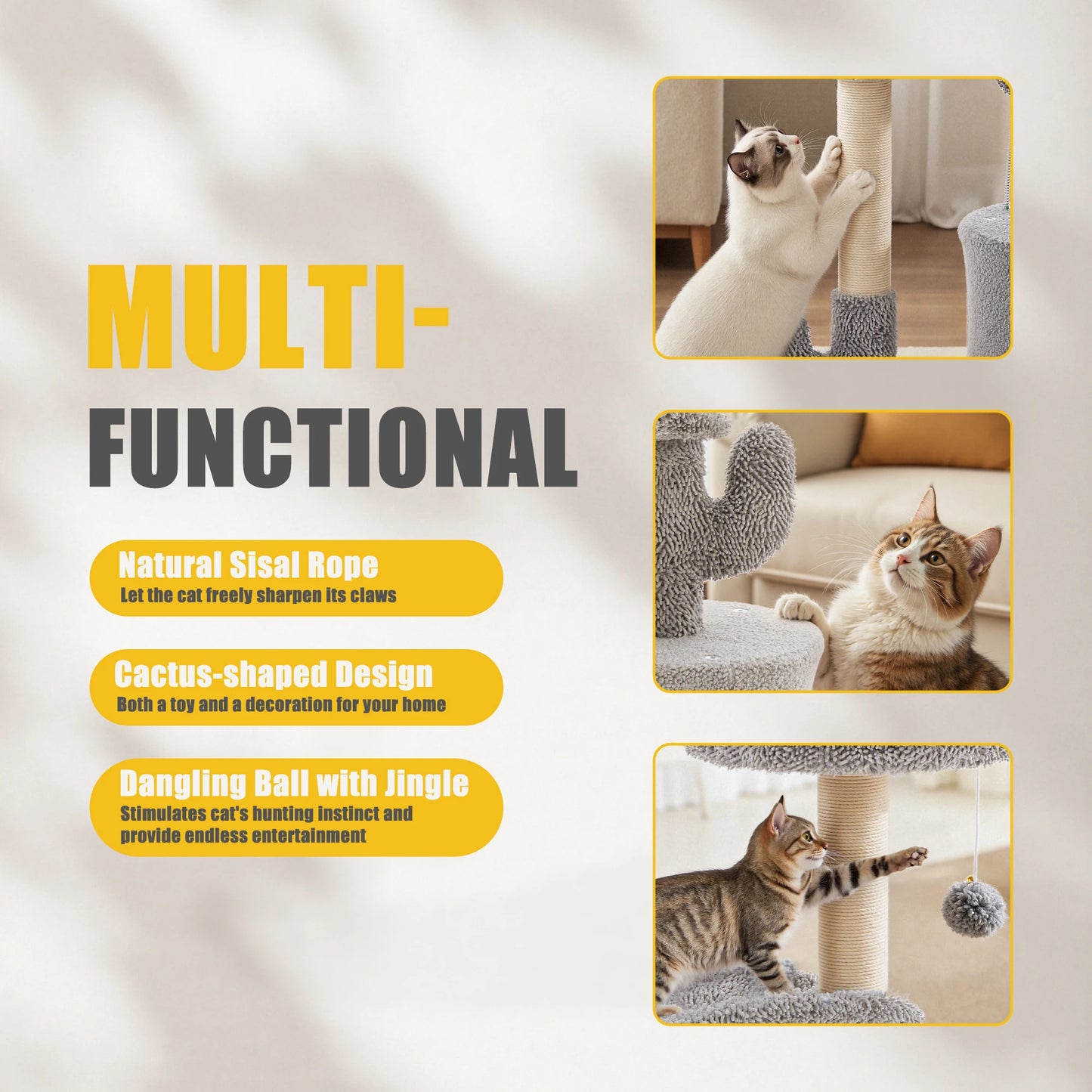 JHK Cat Tree Three Level Tower With Sisal Scratching Post