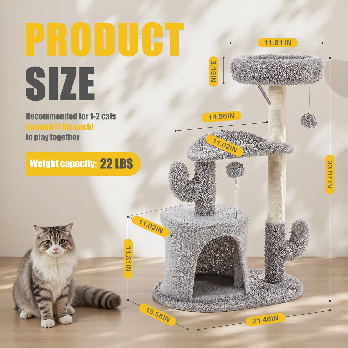 JHK Cat Tree Three Level Tower With Sisal Scratching Post
