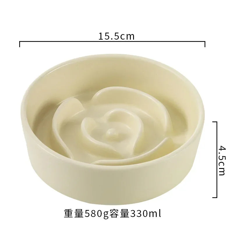 Ceramic Slow Feed Bowl for Cats and Dogs