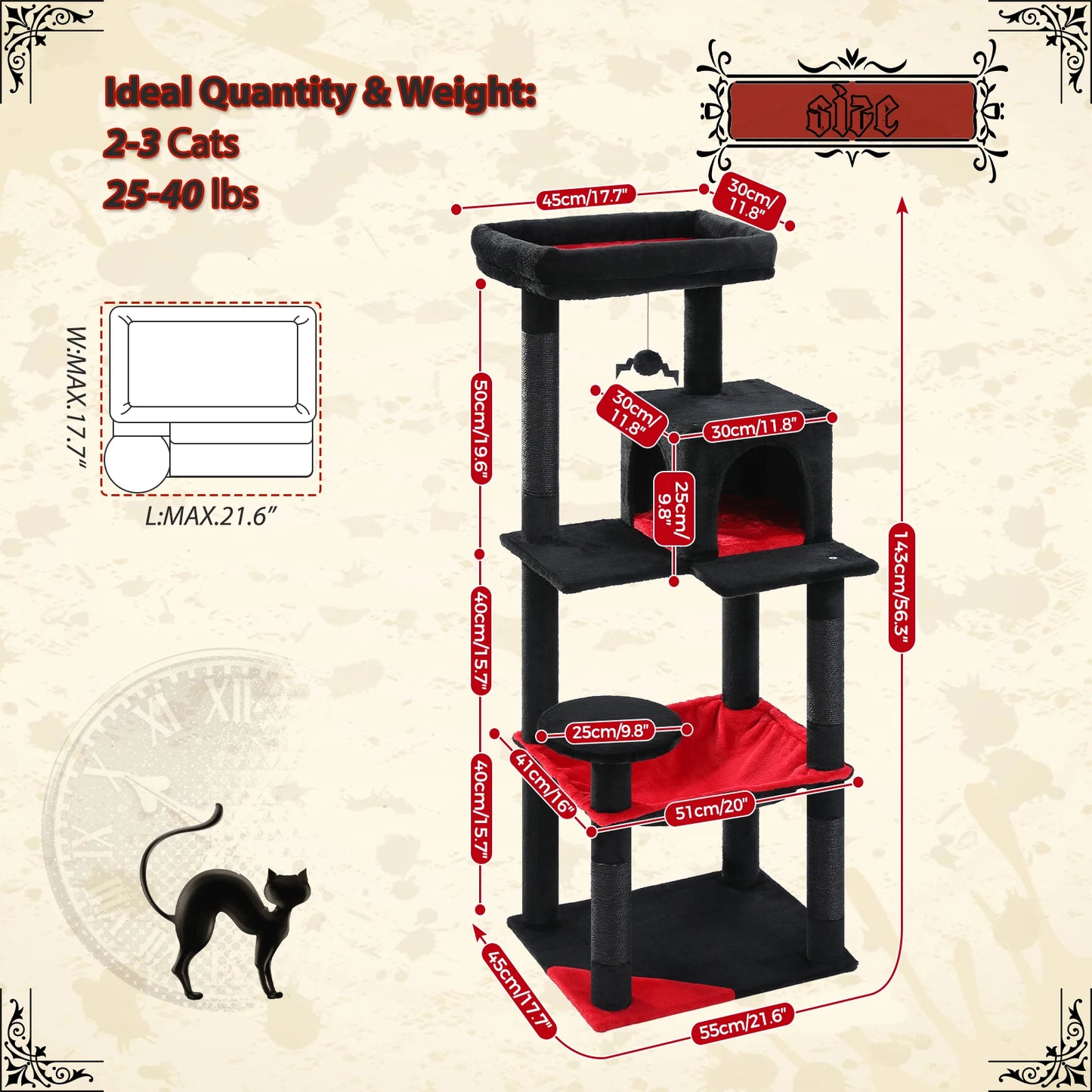 PAWZ Road Gothic Cat Tree Indoor Tower With UltraDurableSisalHammockWithWideBase