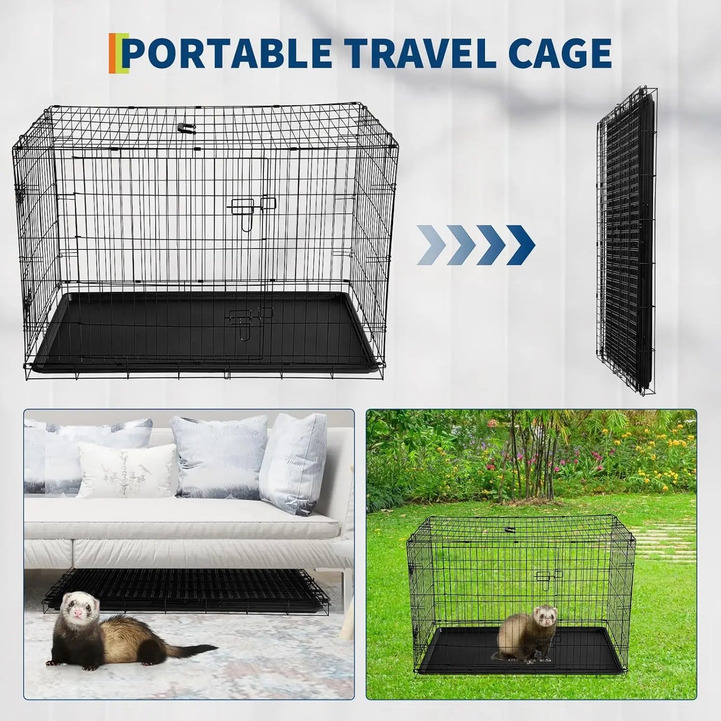 HiMISSCN Portable Folding Rabbit Cage With Slide Out Tray And Dual Doors Durable Metal Habitat For Indoor Small Pets