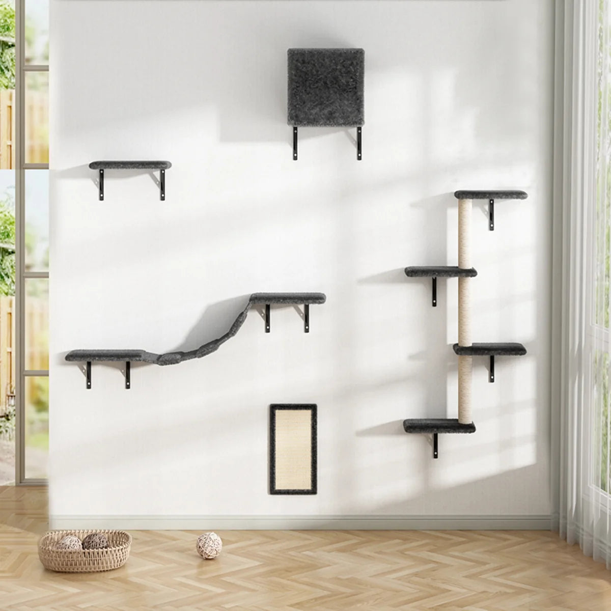 NONECN Five Piece Wall Mounted Cat Climber Set With Shelves