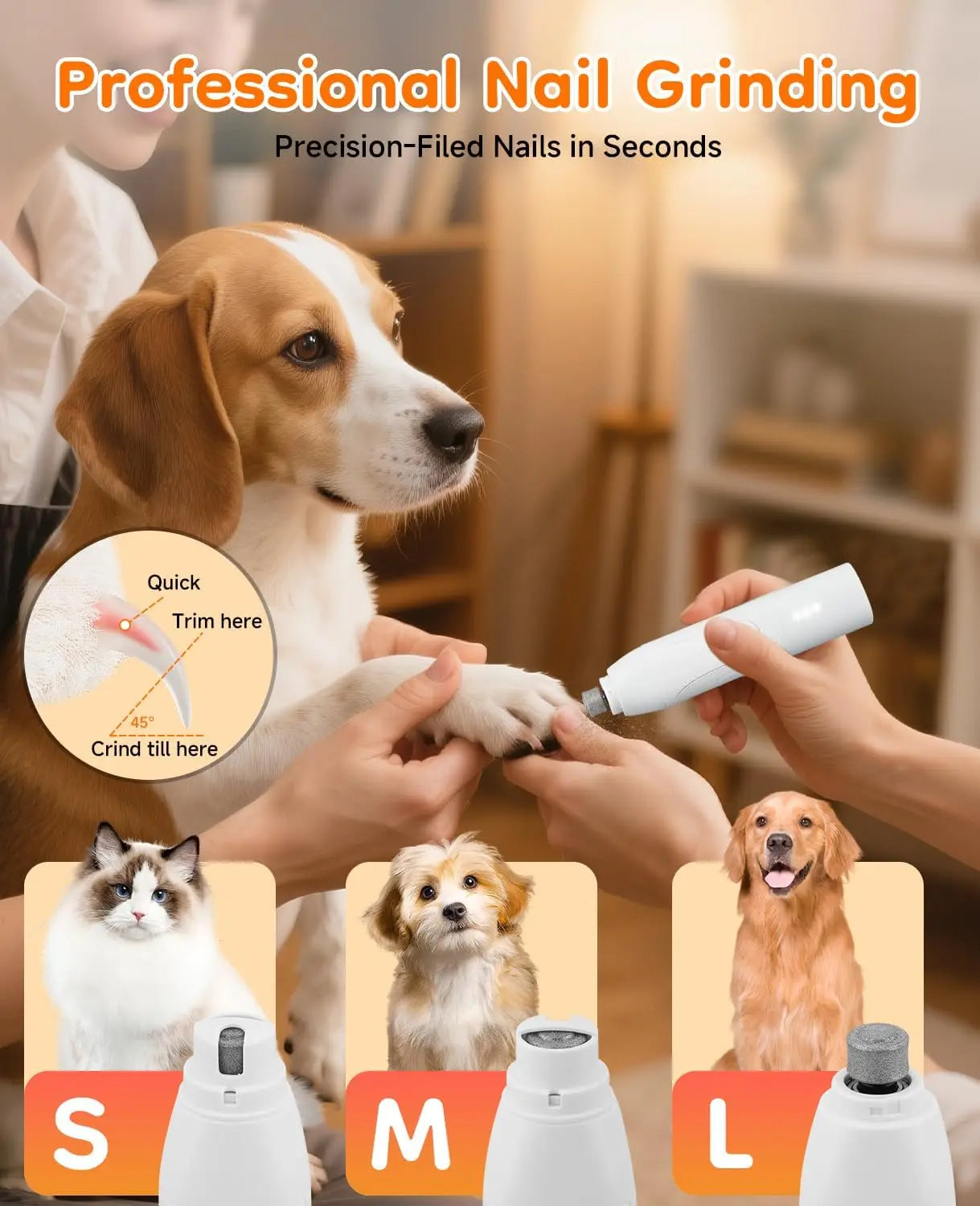 Dog Trimmer Paws 14in1 CordlessGroomingSystem Kit UltraQuietNailGrinder Attachment Clippers