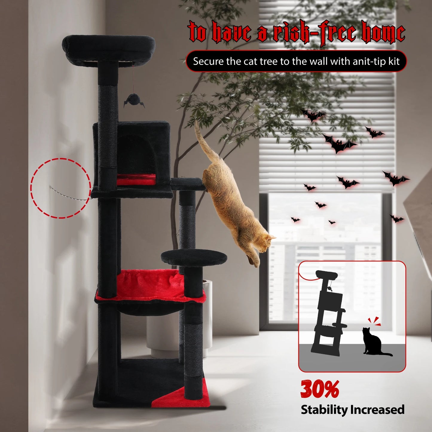 PAWZ Road Gothic Cat Tree Indoor Tower With UltraDurableSisalHammockWithWideBase
