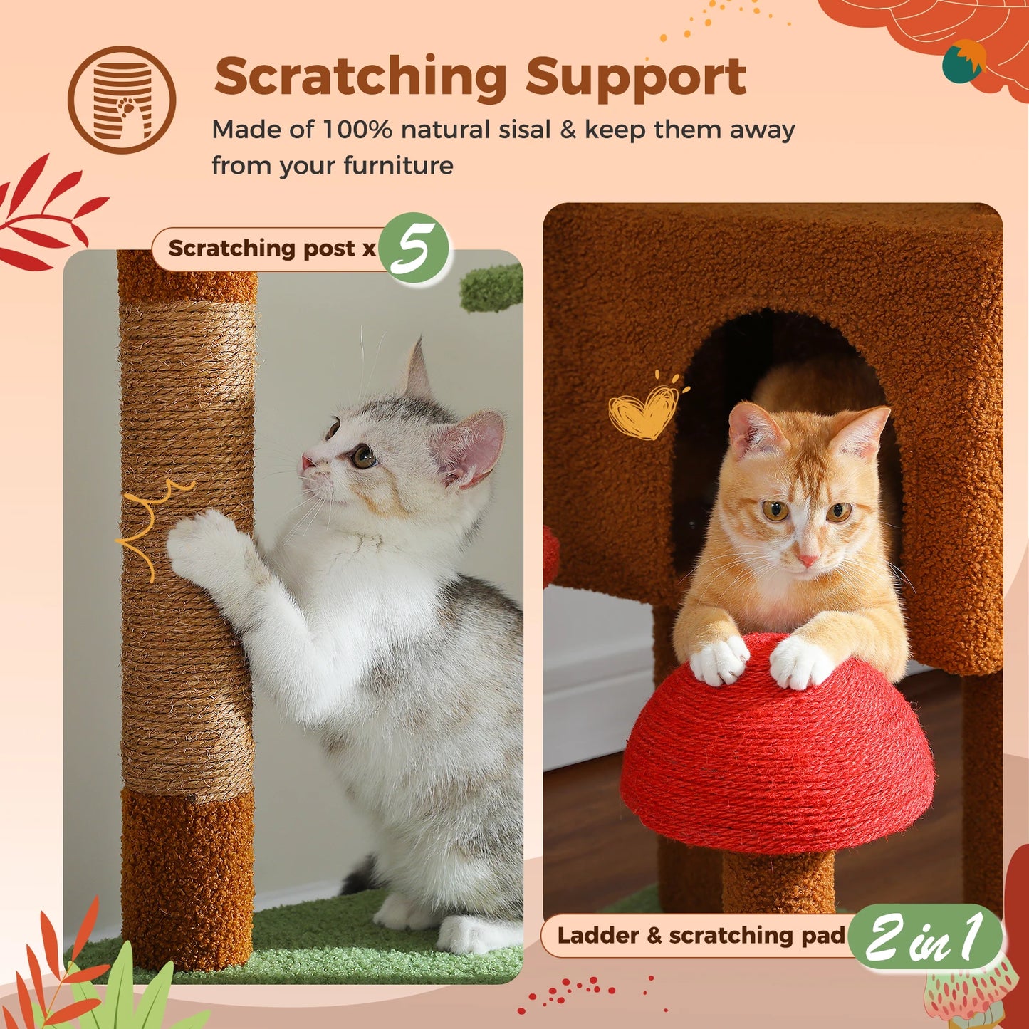 PETEPELACN Cat Tree Floor To Ceiling Tower With Adjustable Height, Condo, Hammock, Scratching Post