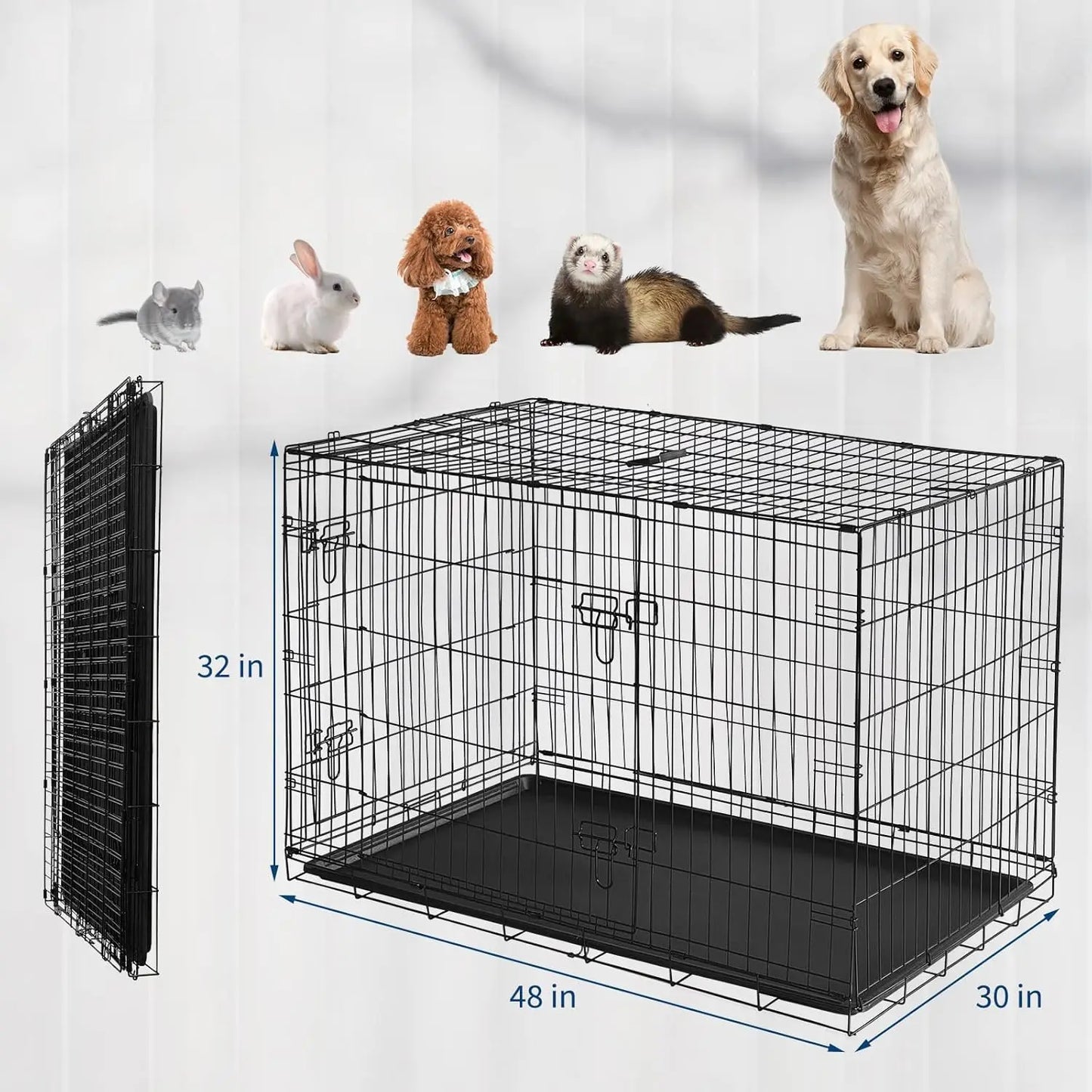 HiMISSCN Portable Folding Rabbit Cage With Slide Out Tray And Dual Doors Durable Metal Habitat For Indoor Small Pets