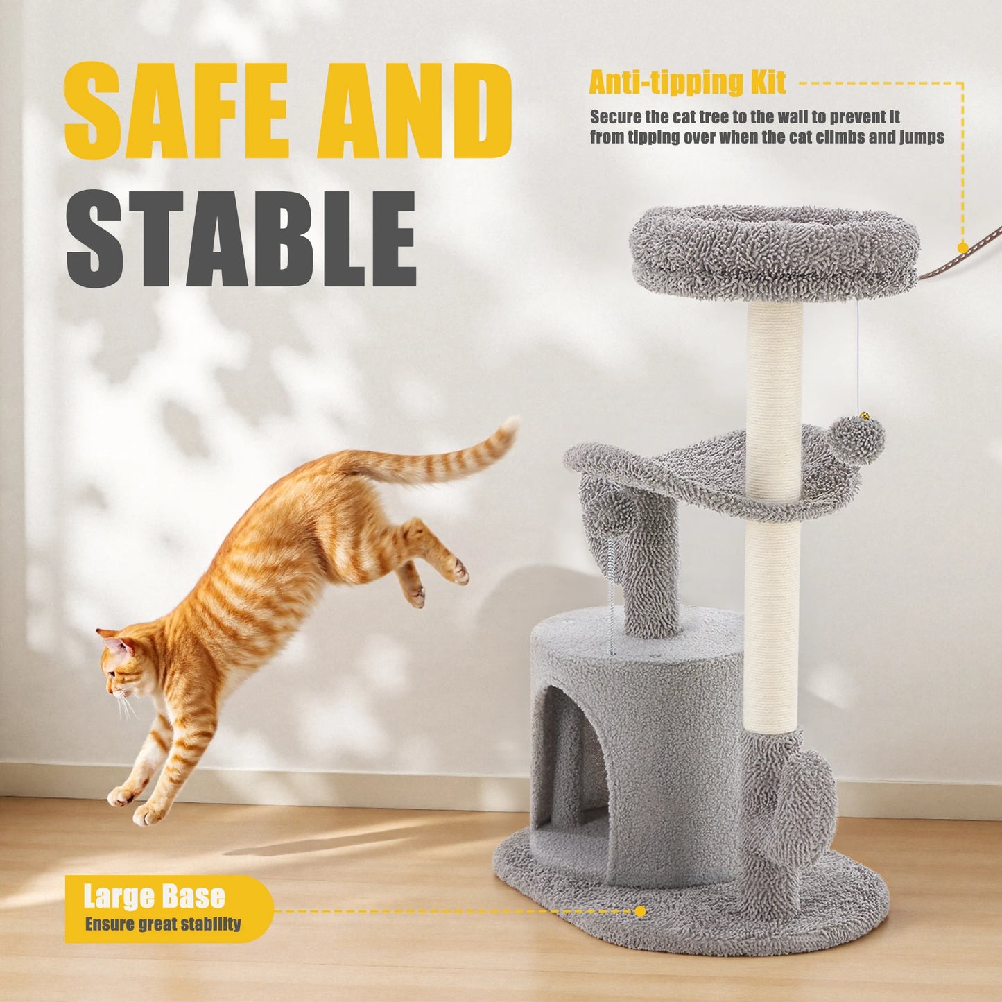 JHK Cat Tree Three Level Tower With Sisal Scratching Post