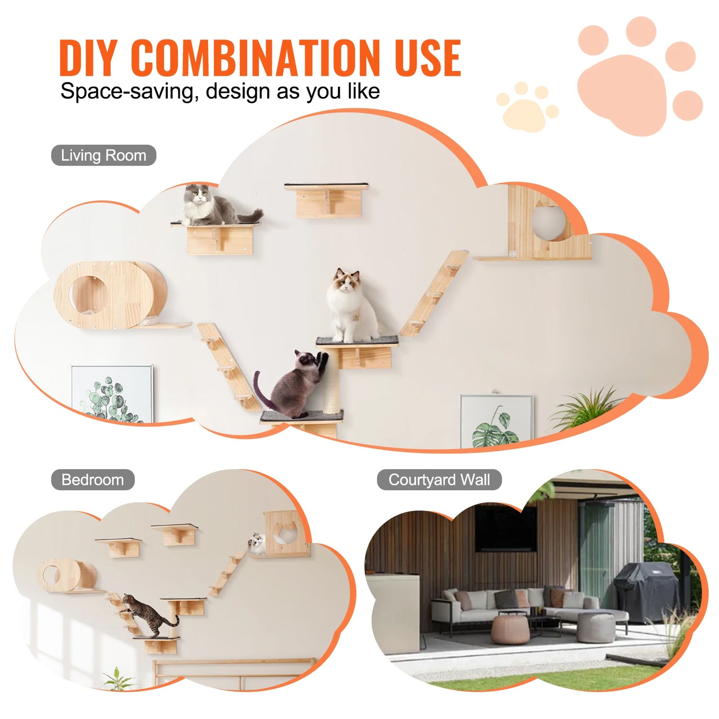 SucceBuy Wall Mounted Cat Shelves and Perches Kit for Cats