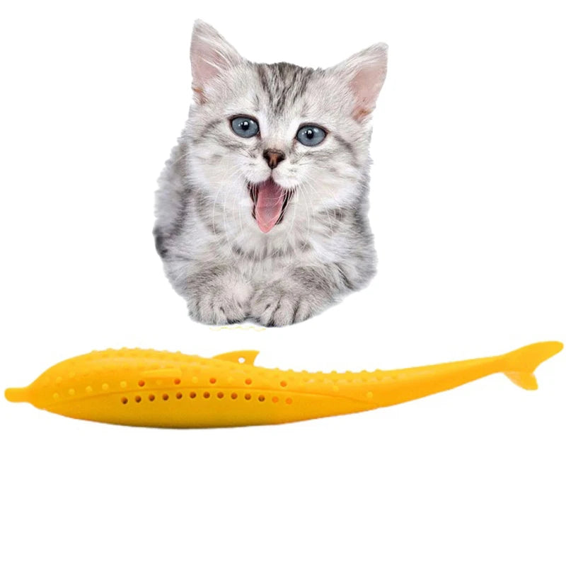 Fish-Shaped Silicone Cat Teeth Brushing Toy Non-Toxic Chew Interactive Experience
