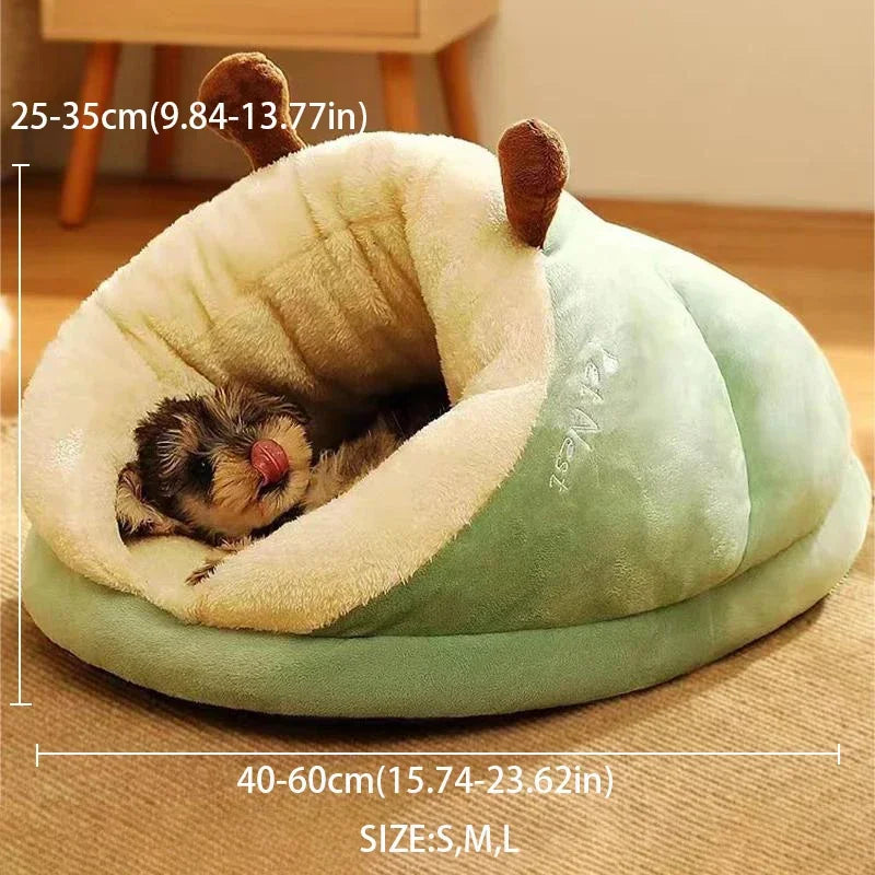 Small Dog Kennel Bed Breathable Coral Fleece Foldable Pet House With Removable Cover