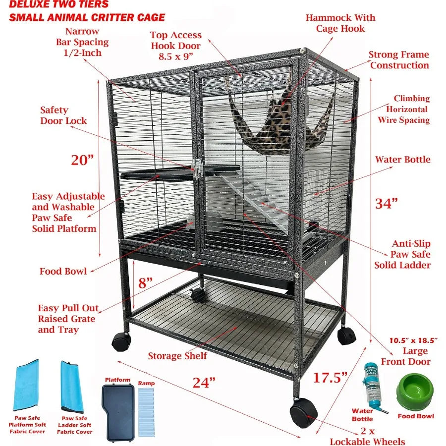NONECN Deluxe Two Tiers Small Animal Critter Cage
