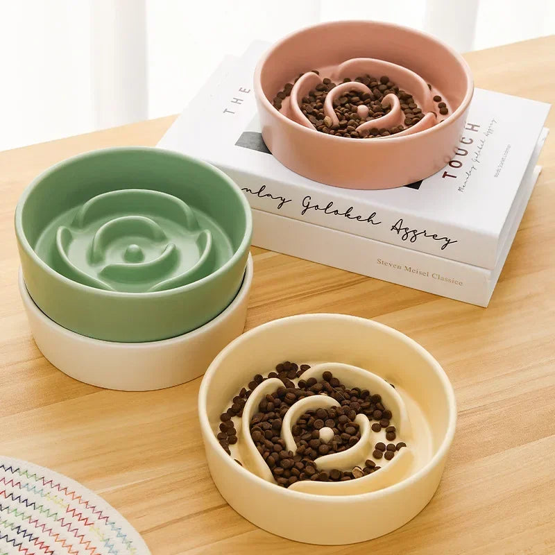 Ceramic Slow Feed Bowl for Cats and Dogs