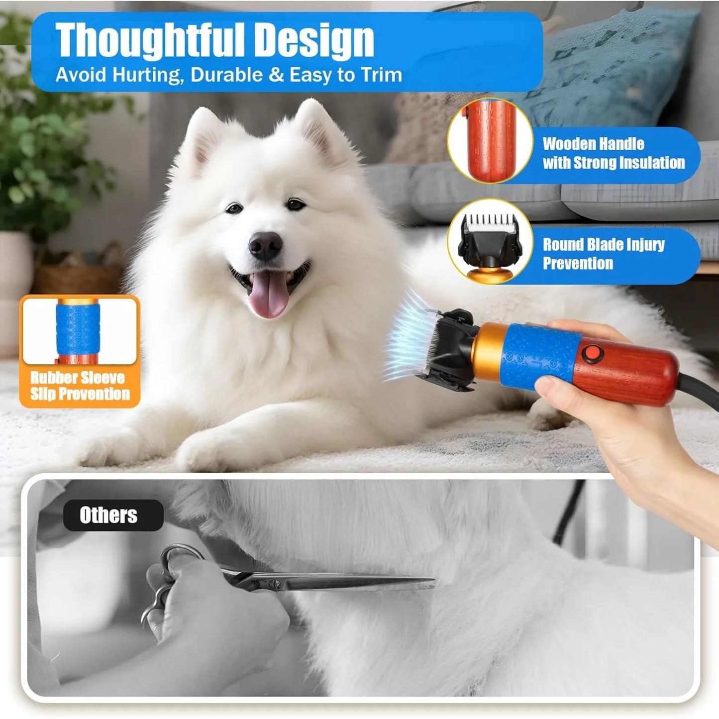 Bymaocar 200W Electric Pet Clippers Kit Low Noise Grooming Trimmer For Dogs Cats