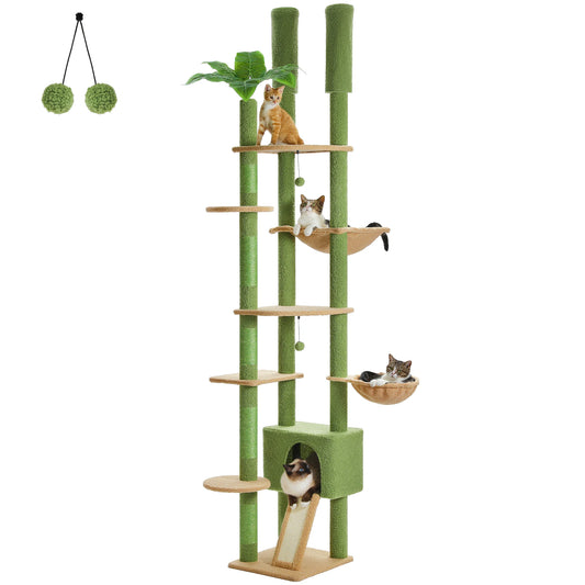 PAWZ Road Height Adjustable Wooden Cat Tree With Hammock And Sisal Scratching Posts Indoor