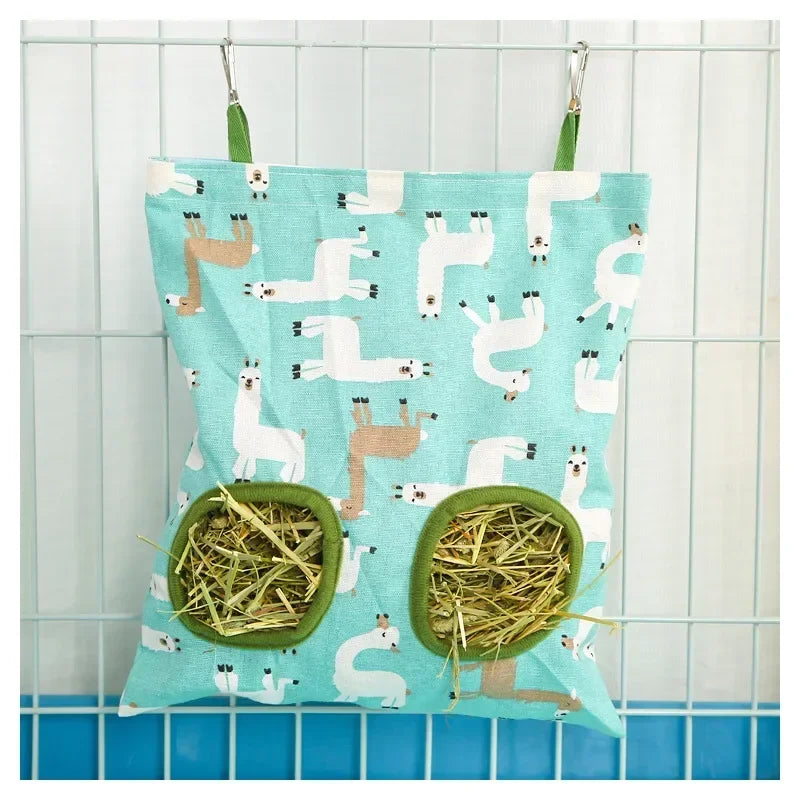 Hanging Hay Bag for Guinea Pigs and Small Animals Triple Hole Feeding Dispensers