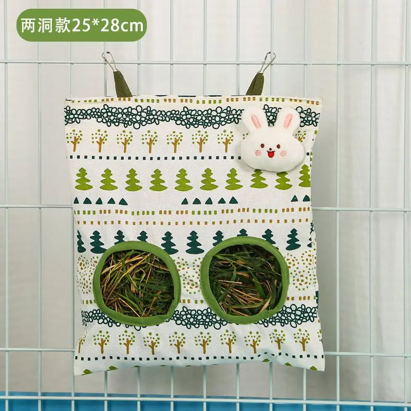 Hanging Hay Bag for Guinea Pigs and Small Animals Triple Hole Feeding Dispensers