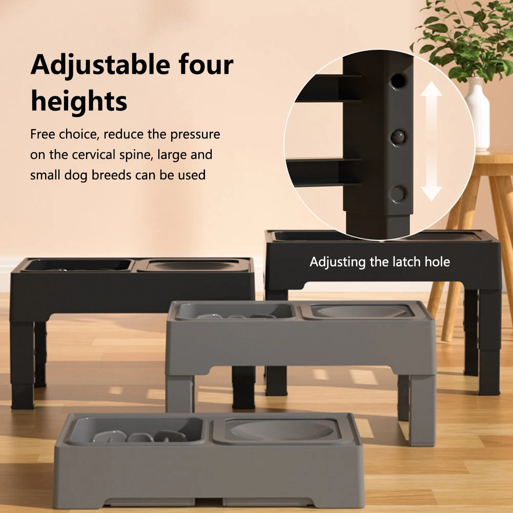Twister.CK Elevated Slow Feeder Dog Bowl Stand 4-Height Stainless Bowls