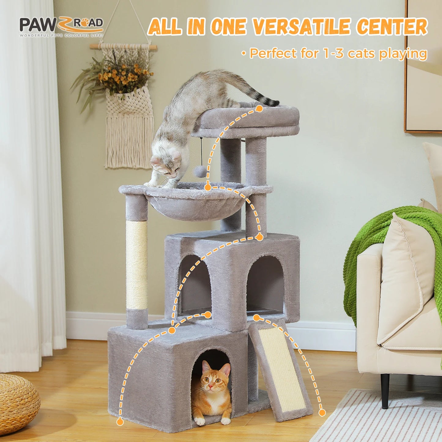PAWZ Road Cat Tree Tower With Condos For Indoor Cats