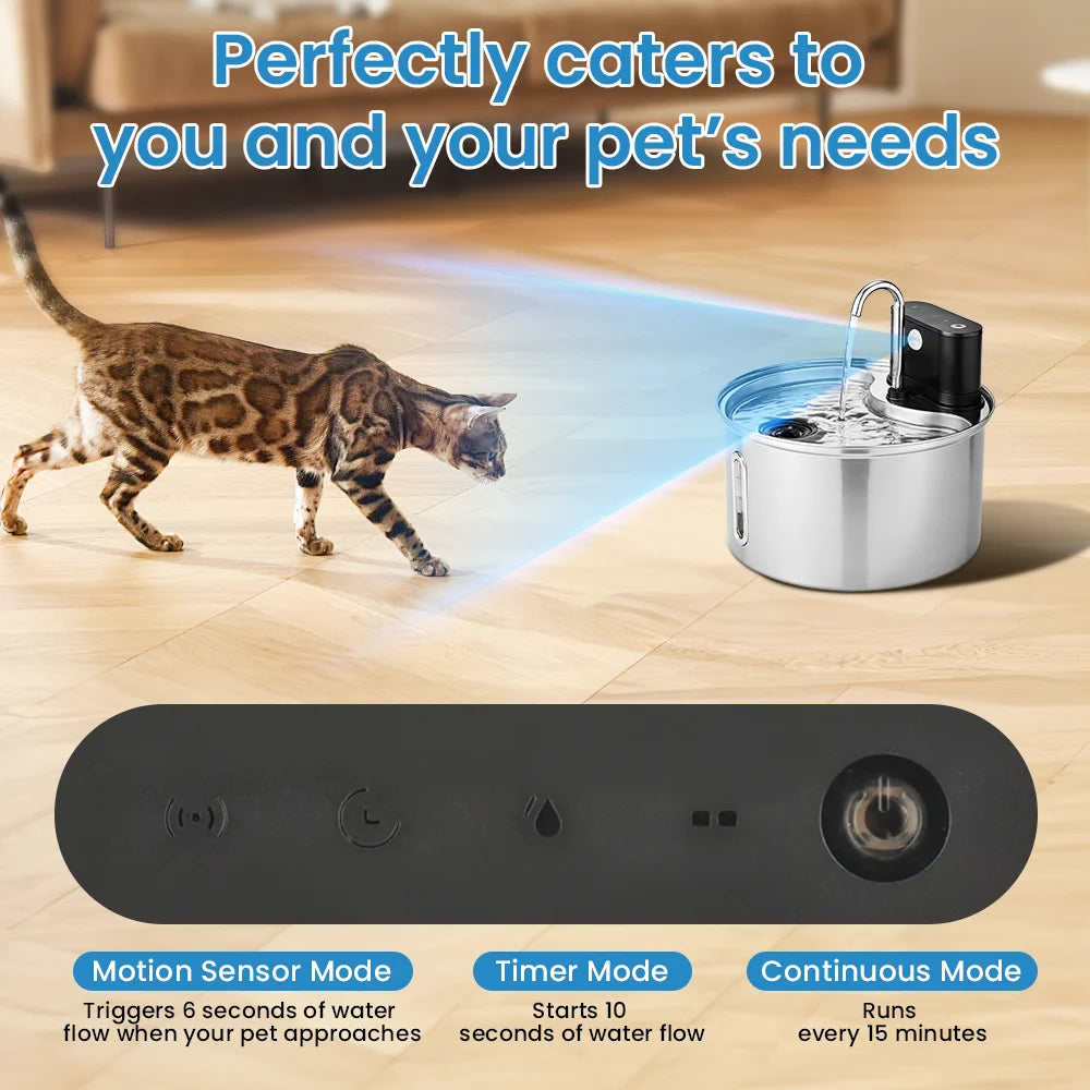 Cityflee Stainless Steel DomesticCat Water Fountain Sensor Wireless Automatic Dispenser