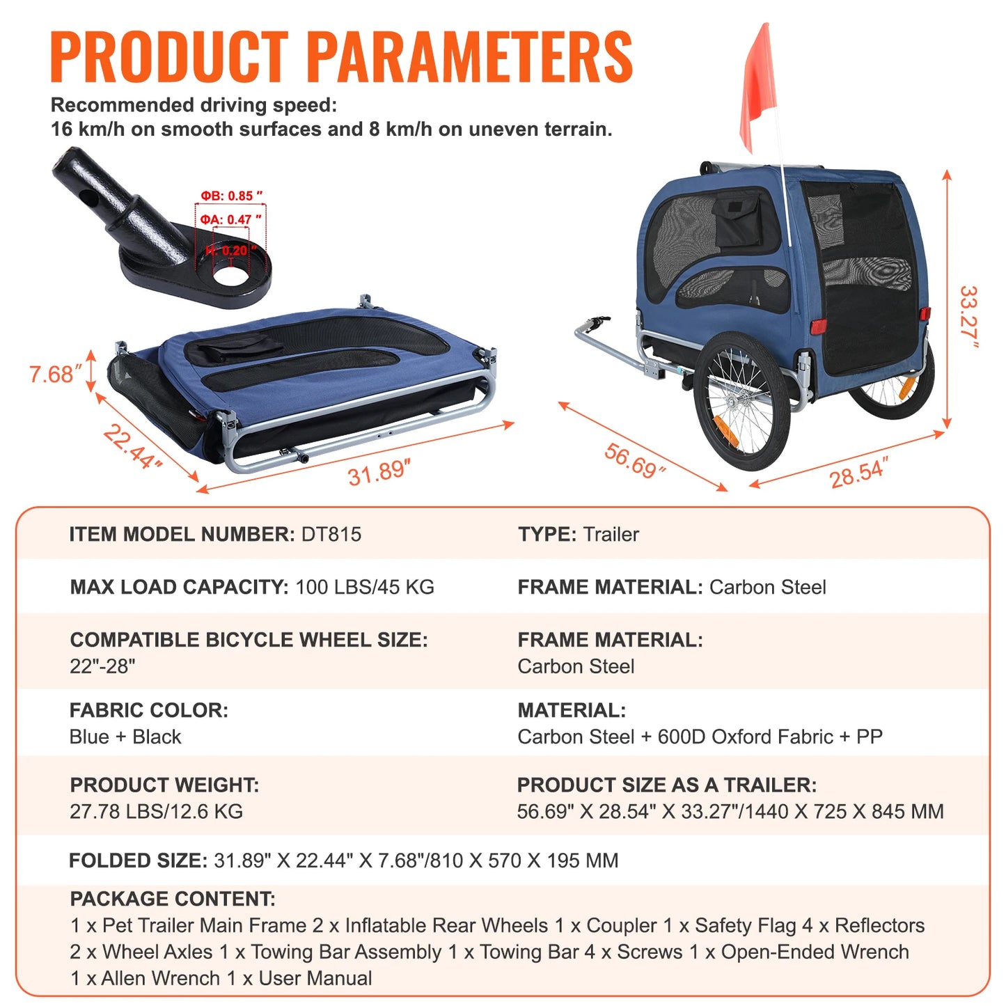 PremiumQuality Durable Universal Dog Bicycle Trailer Carrier With Reflectors Coupler