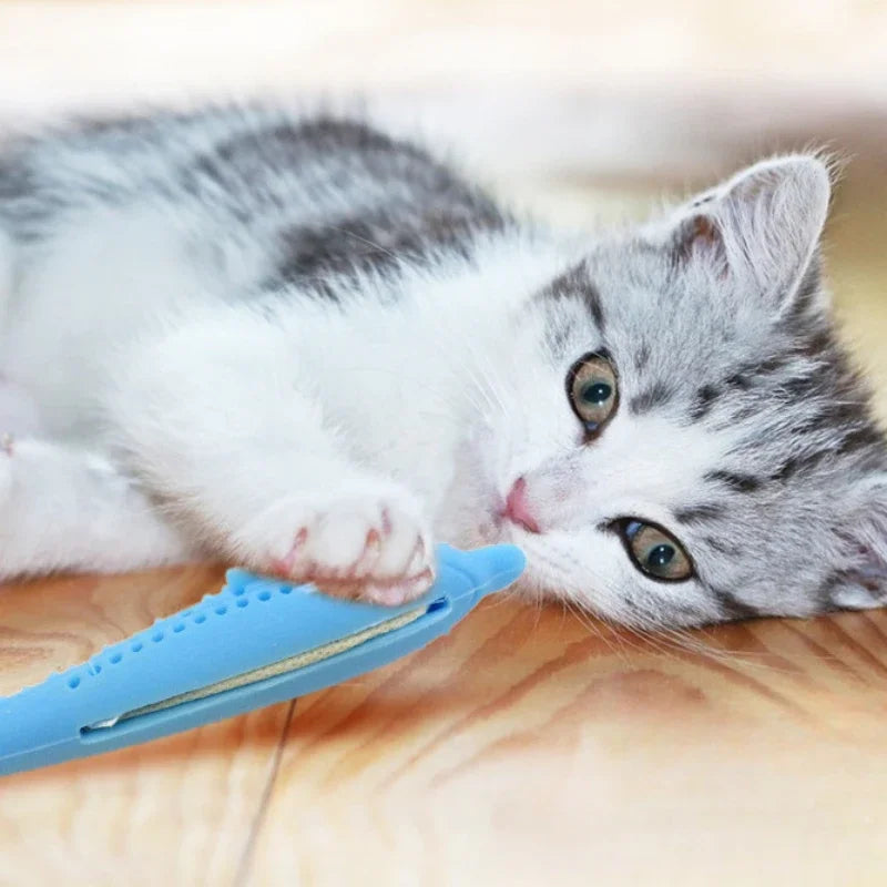 Fish-Shaped Silicone Cat Teeth Brushing Toy Non-Toxic Chew Interactive Experience
