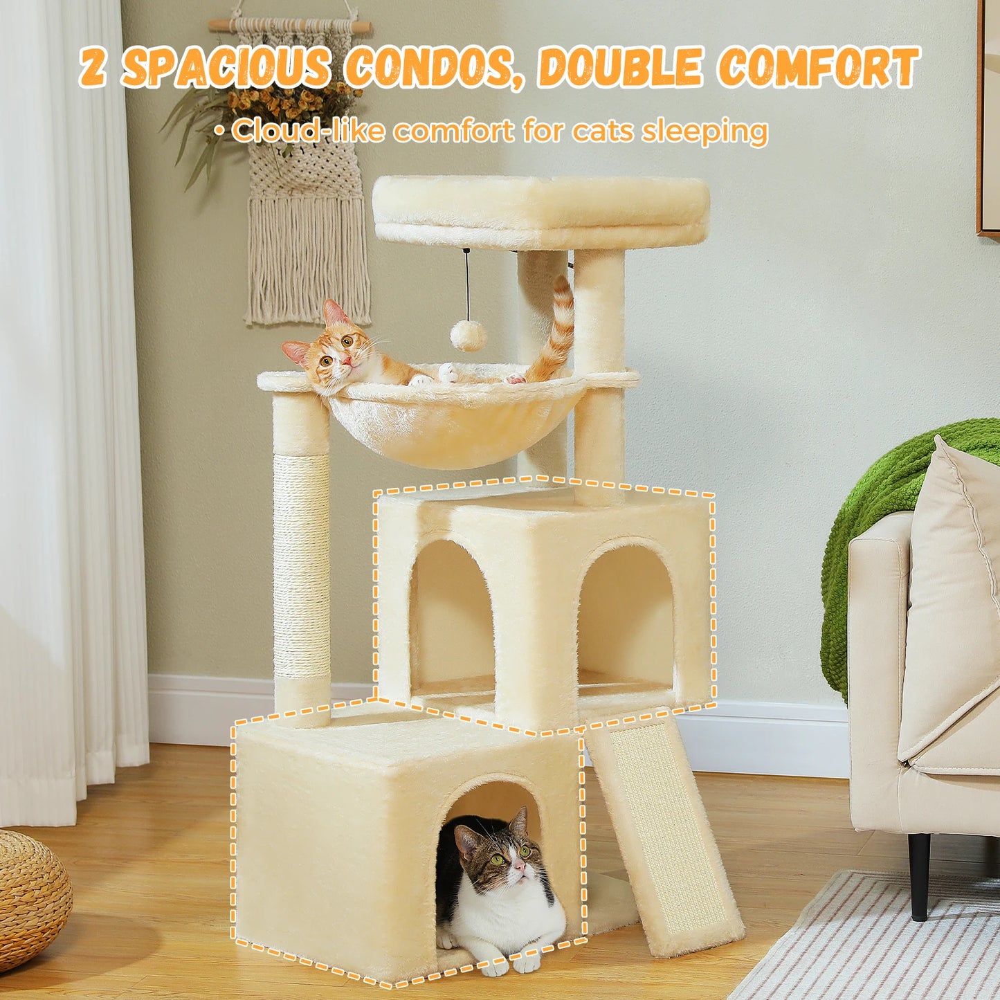 PAWZ Road Cat Tree Tower With Condos For Indoor Cats
