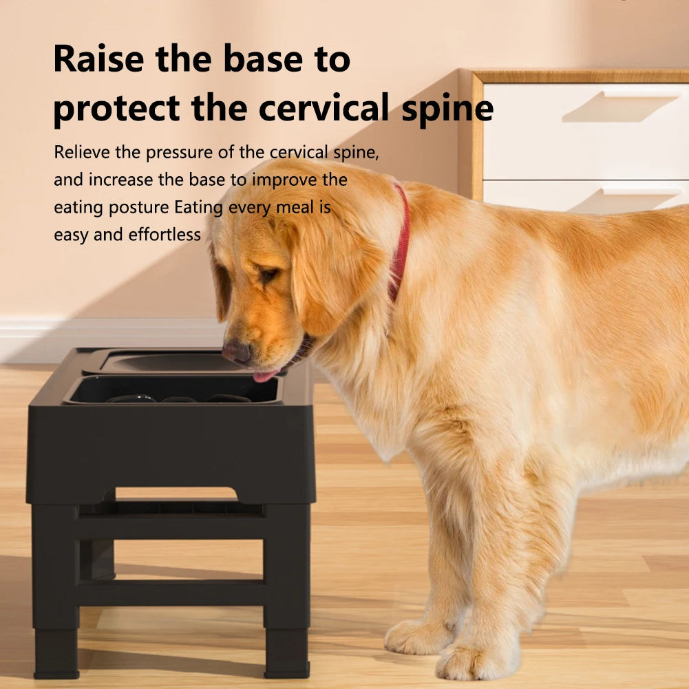Twister.CK Elevated Slow Feeder Dog Bowl Stand 4-Height Stainless Bowls