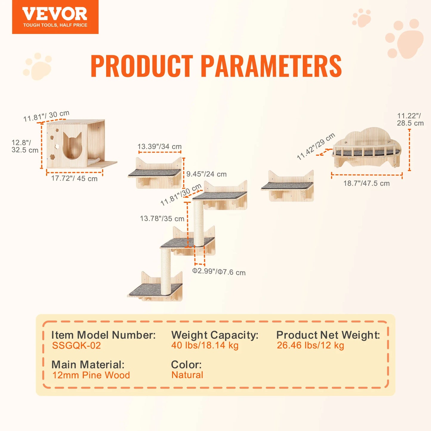 SucceBuy Wall Mounted Cat Shelves and Perches Kit for Cats