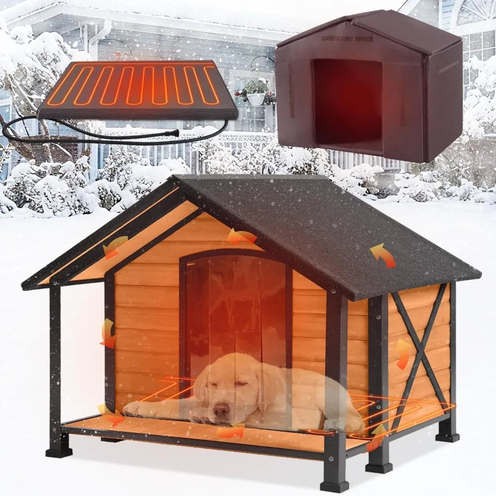 Thermally Heated Outdoor Dog House Insulated Weatherproofing Wooden Kennel HeatingPad
