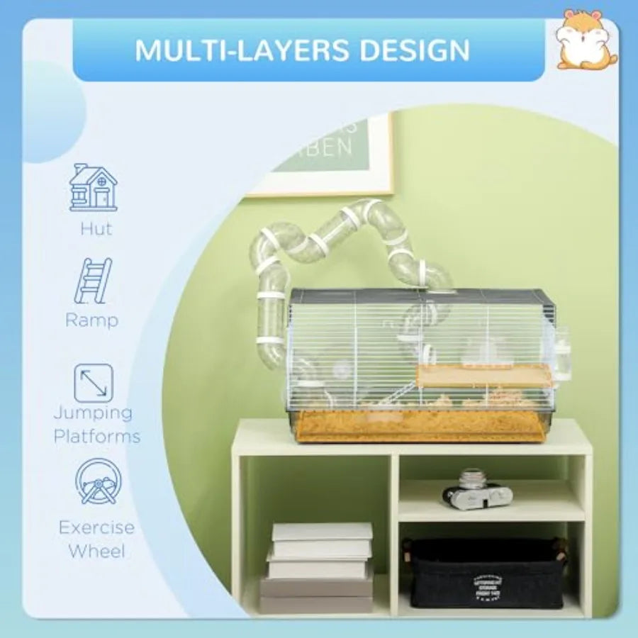 Two Level Hamster Cage With Tubes and Tunnels