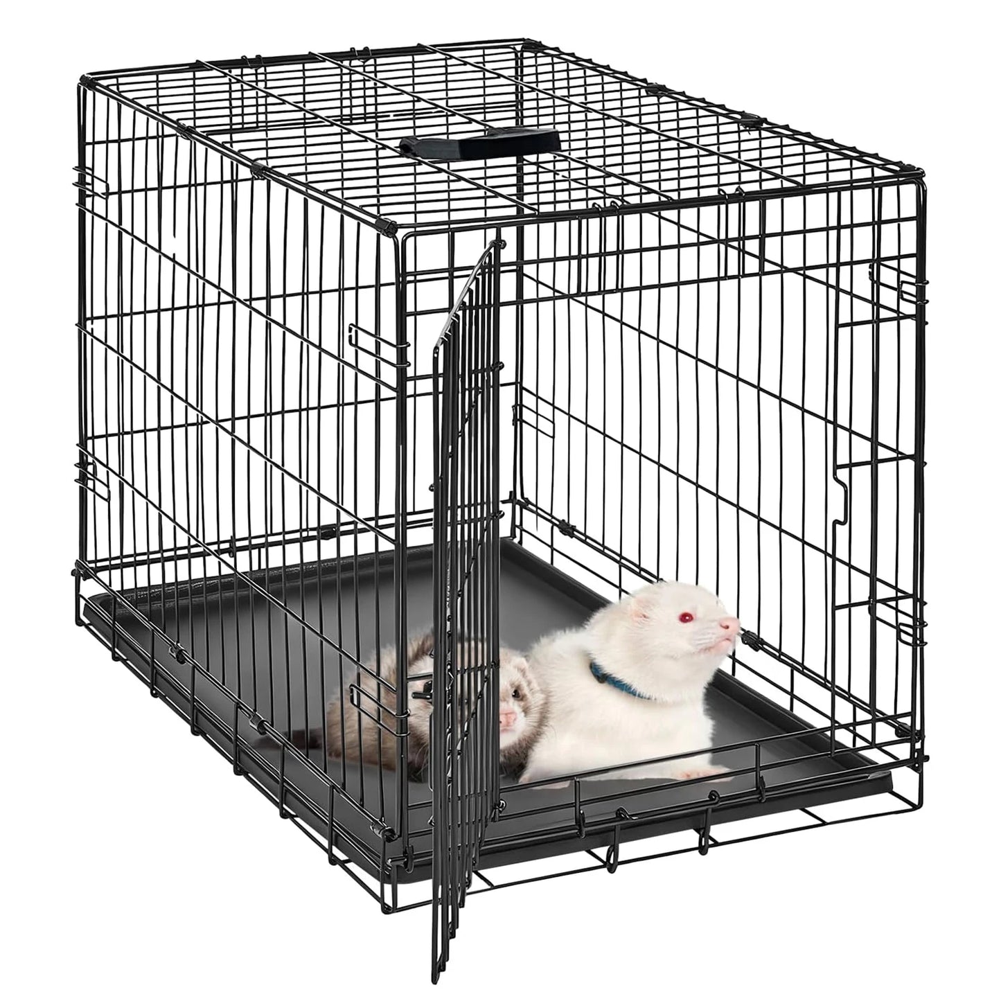 HiMISSCN Portable Folding Rabbit Cage With Slide Out Tray And Dual Doors Durable Metal Habitat For Indoor Small Pets