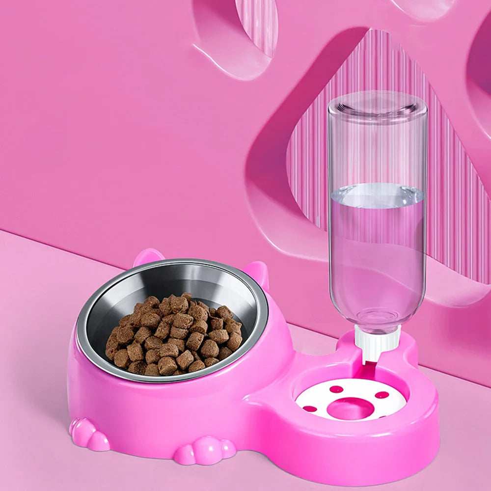 2-In-1 Stainless Pet Bowl for Cats Kittens Puppies Anti-Spill