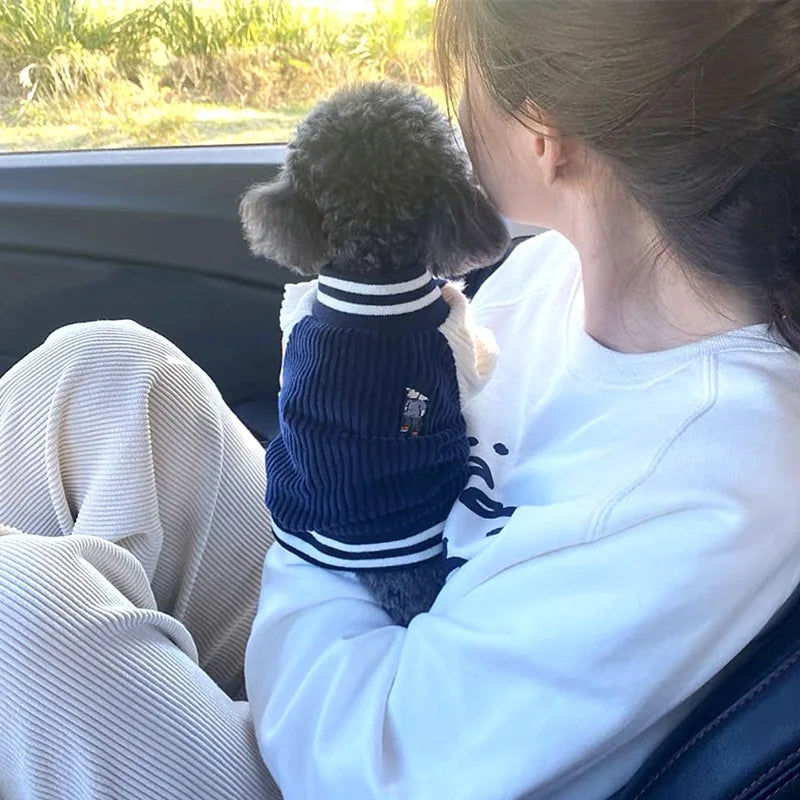 Embroidered Pet Baseball Jacket For Dogs And Cats Corduroy