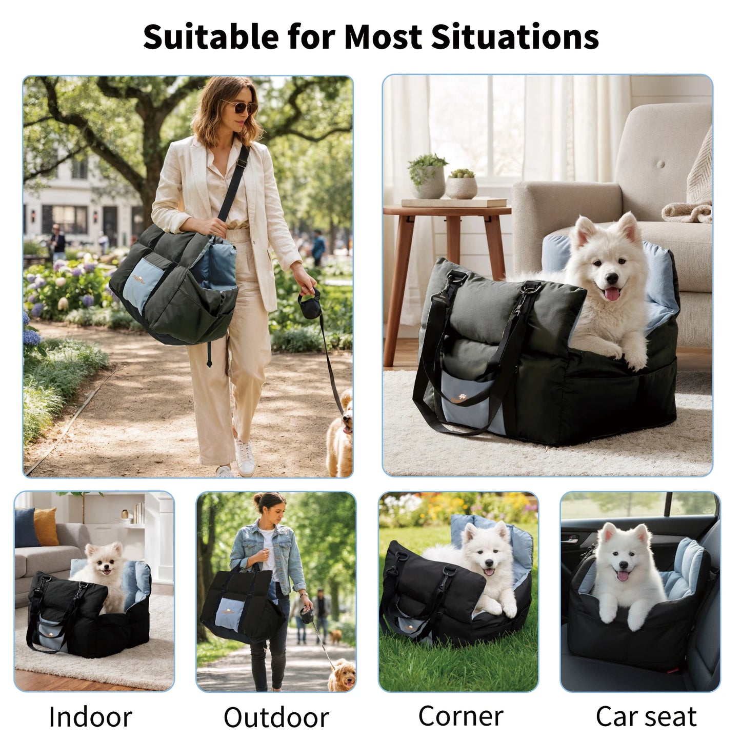 Dog Car Seat Travel Bed Carrier With ClipOn Leash Pockets