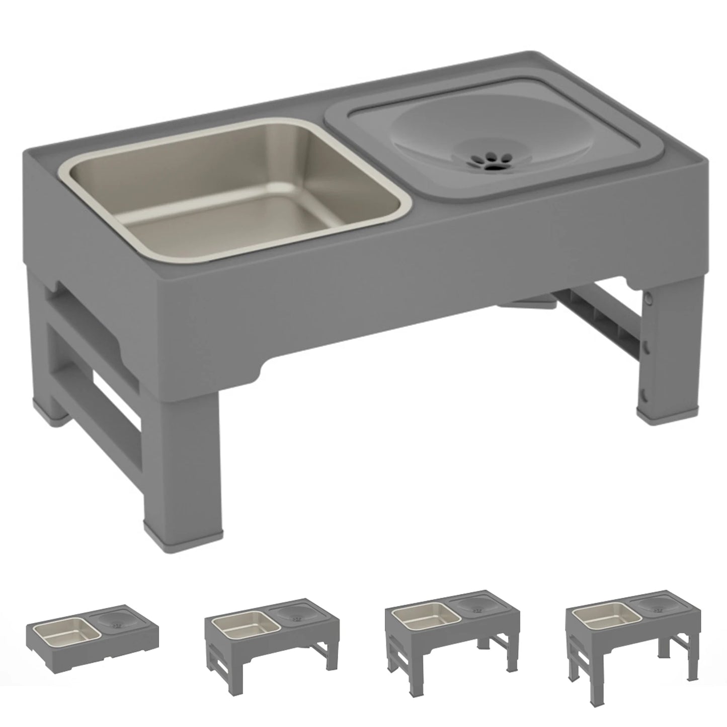 Twister.CK Elevated Slow Feeder Dog Bowl Stand 4-Height Stainless Bowls