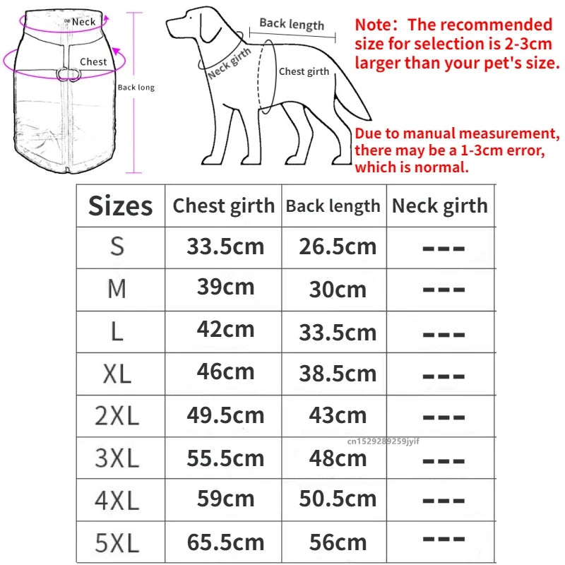 Waterproof Warm Dog Coat Winter Vest Padded Zipper Jacket