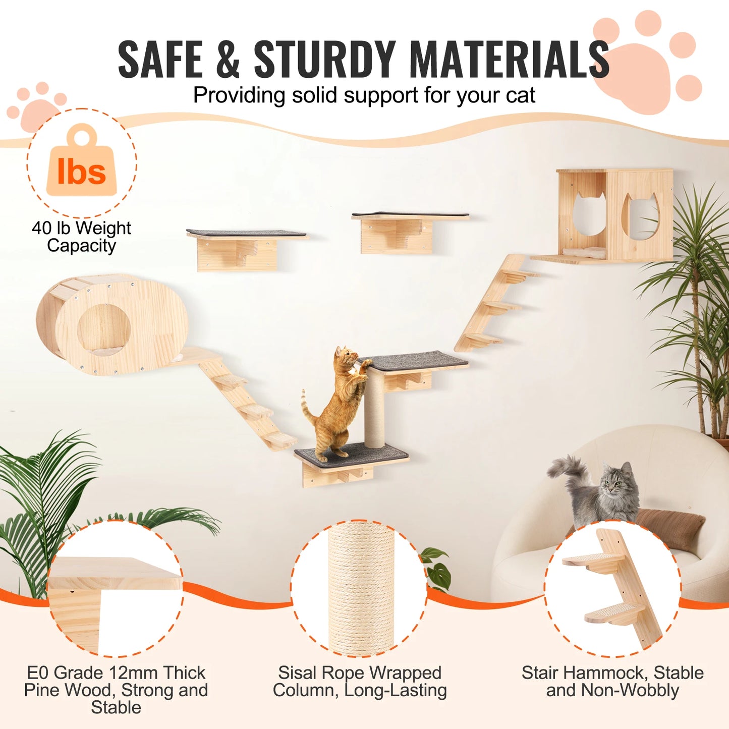 SucceBuy Wall Mounted Cat Shelves and Perches Kit for Cats