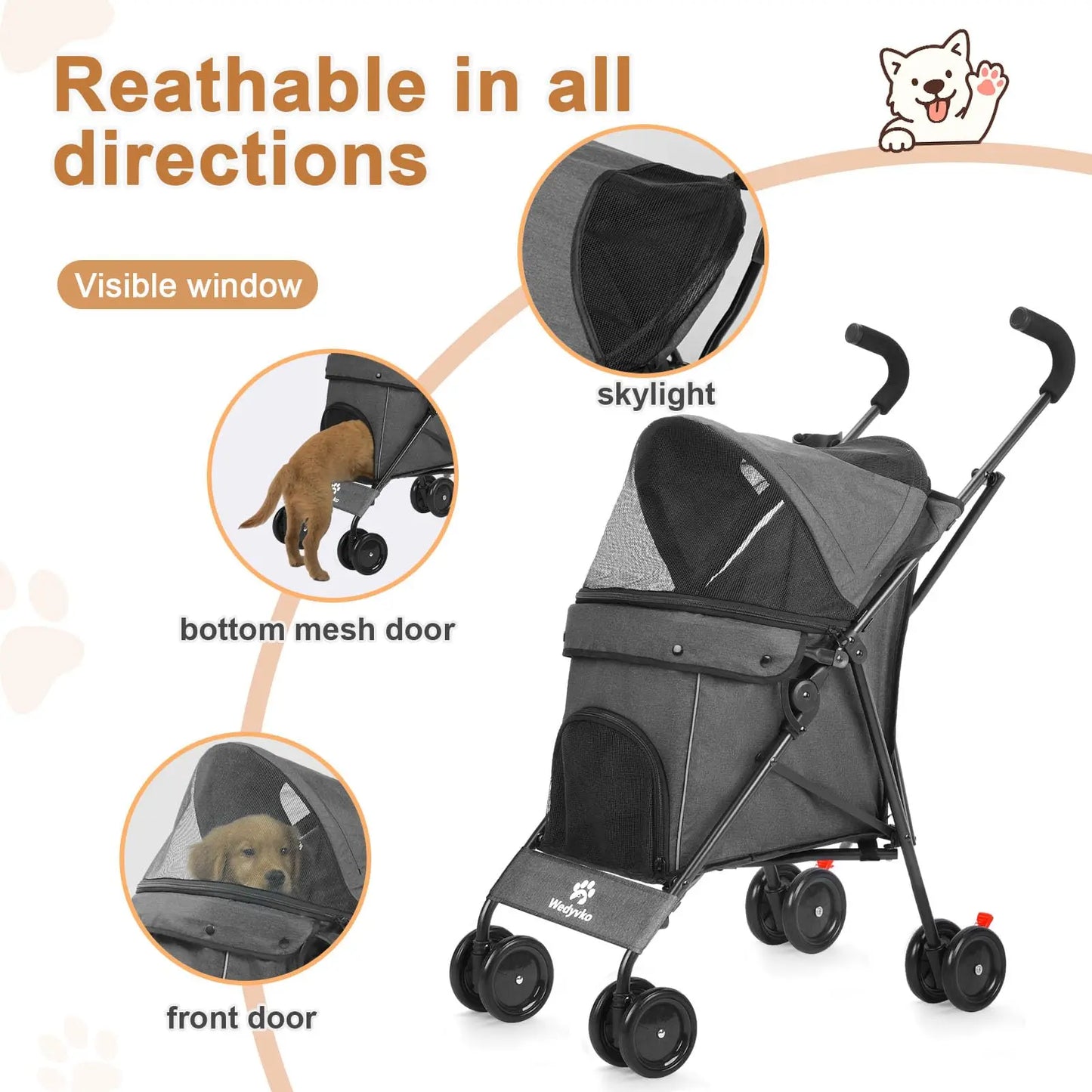 Travel Portable Dog Stroller For Small Dogs And Cats Pet Carrier With Easy Fold System
