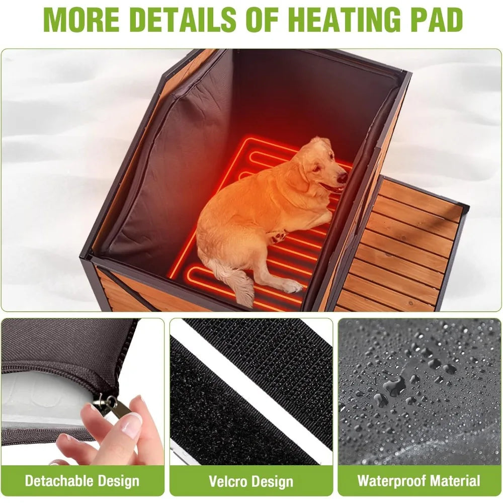 Thermally Heated Outdoor Dog House Insulated Weatherproofing Wooden Kennel HeatingPad