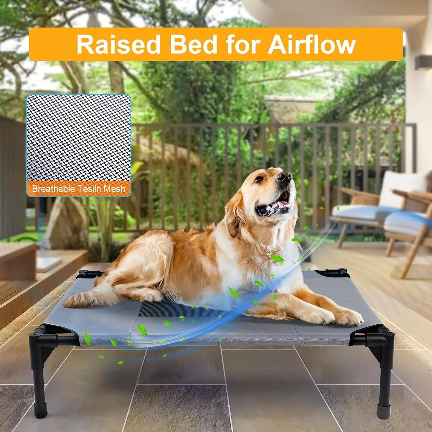 Wn's Day Outdoor Elevated Dog Bed With Chew Resistant HeavyBreathableFabricWrapX