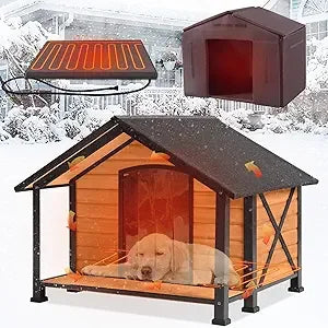 Thermally Heated Outdoor Dog House Insulated Weatherproofing Wooden Kennel HeatingPad