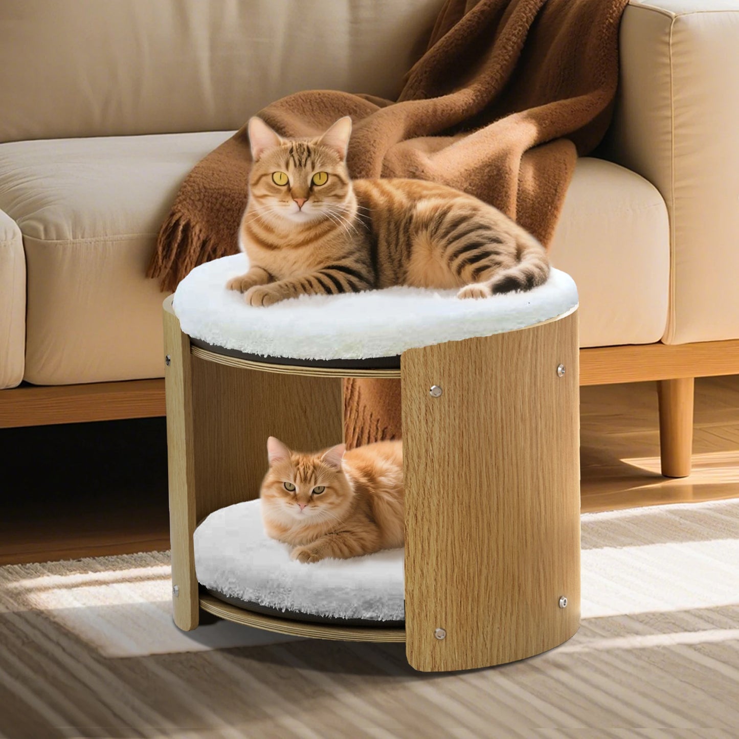BINGOPAWCN Elevated CatBed TwoTier CatTree Indoors BambooFrame PlushMat Durable Design