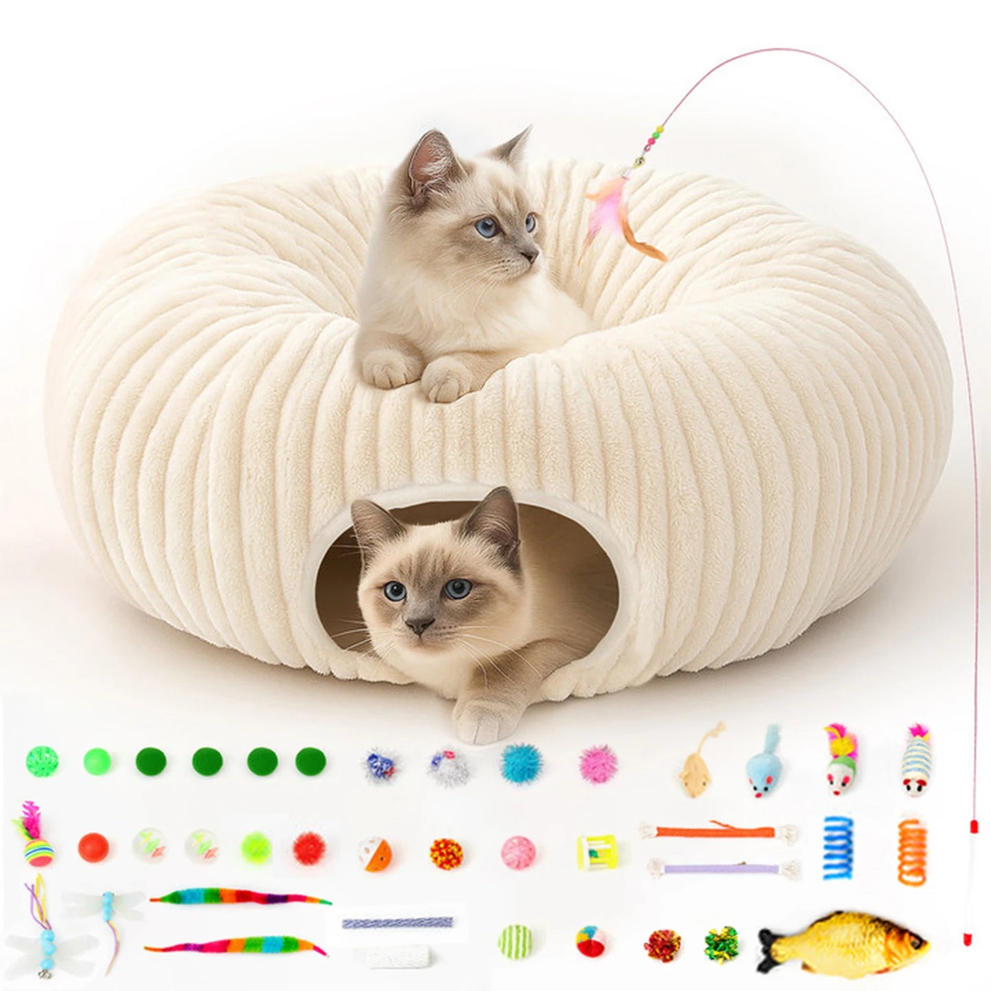 PETRAVELCN Premium Cat Tunnel Bed With Toys 2 In 1
