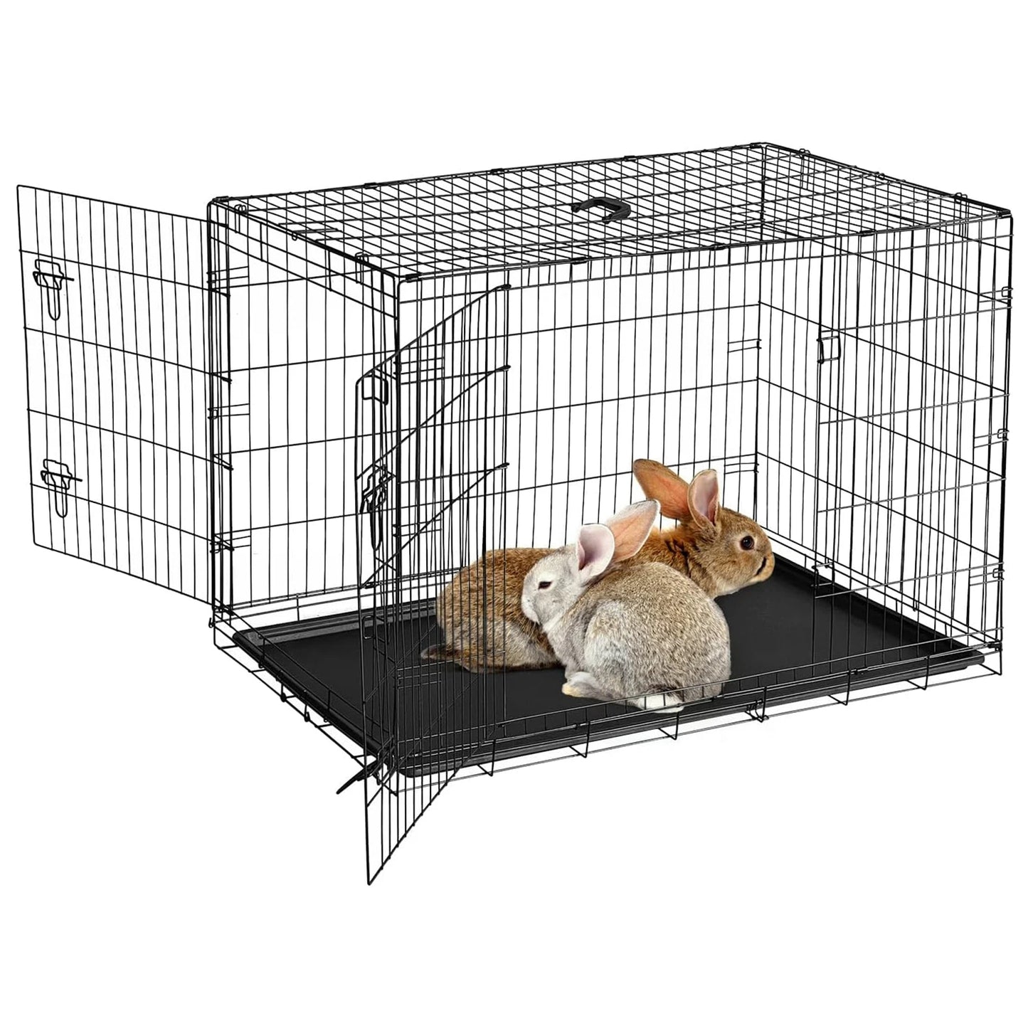 HiMISSCN Portable Folding Rabbit Cage With Slide Out Tray And Dual Doors Durable Metal Habitat For Indoor Small Pets